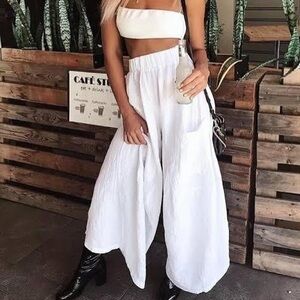 Natalie Rolt White wide leg linen pants